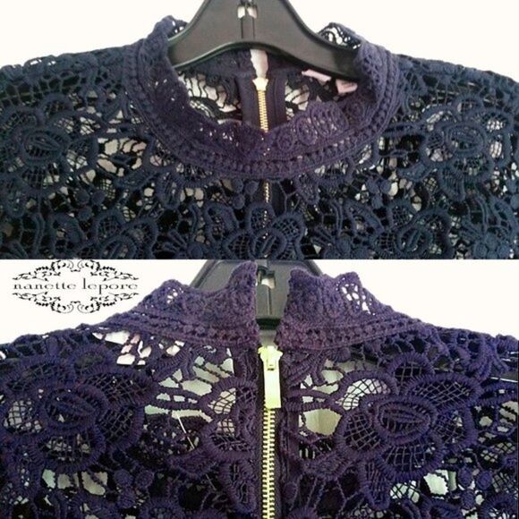 NANETTE LEPORE NEW Romantic Floral Allover Embossed/Scalloped ELace Top S - Picture 7 of 12